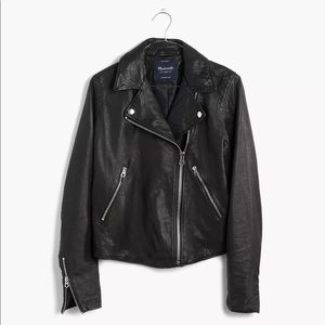 XS Madewell Black Washed Leather Motorcycle Jacket